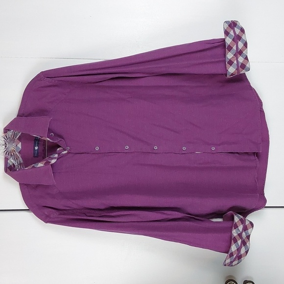 Stone Rose Mens Purple Flipped CUFF Button down Dress Shirt Sz.Small - Picture 1 of 12